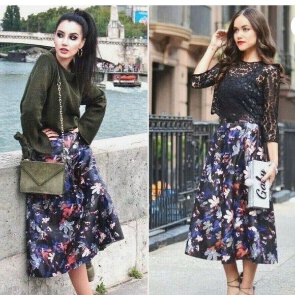 ZARA Floral Printed Faux Leather Effect A-Line High Waist Skirt 7418/041 Small - Picture 2 of 10